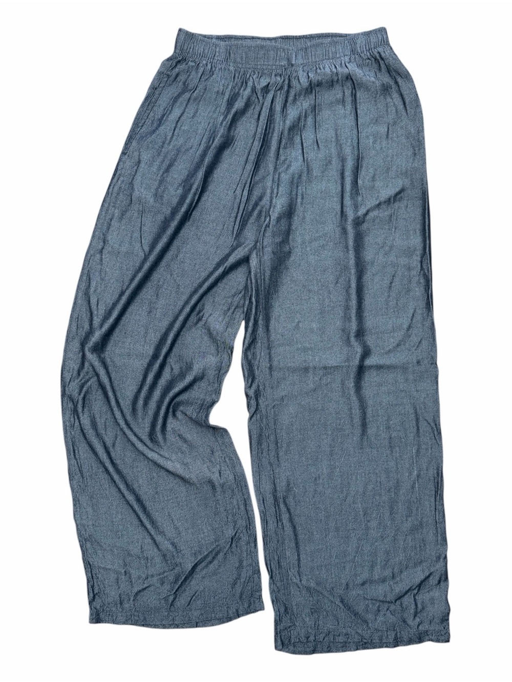 Net Wize Slate Blue Crinkle Texture Wide-Leg Pants